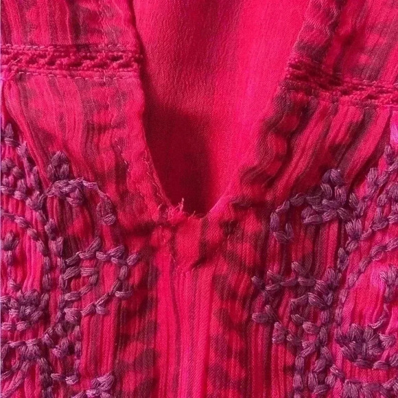 Lucky Brand Halter Neck Sheer Overlay Embroidered Multi-Pattern Pink Tank - M - Picture 9 of 10